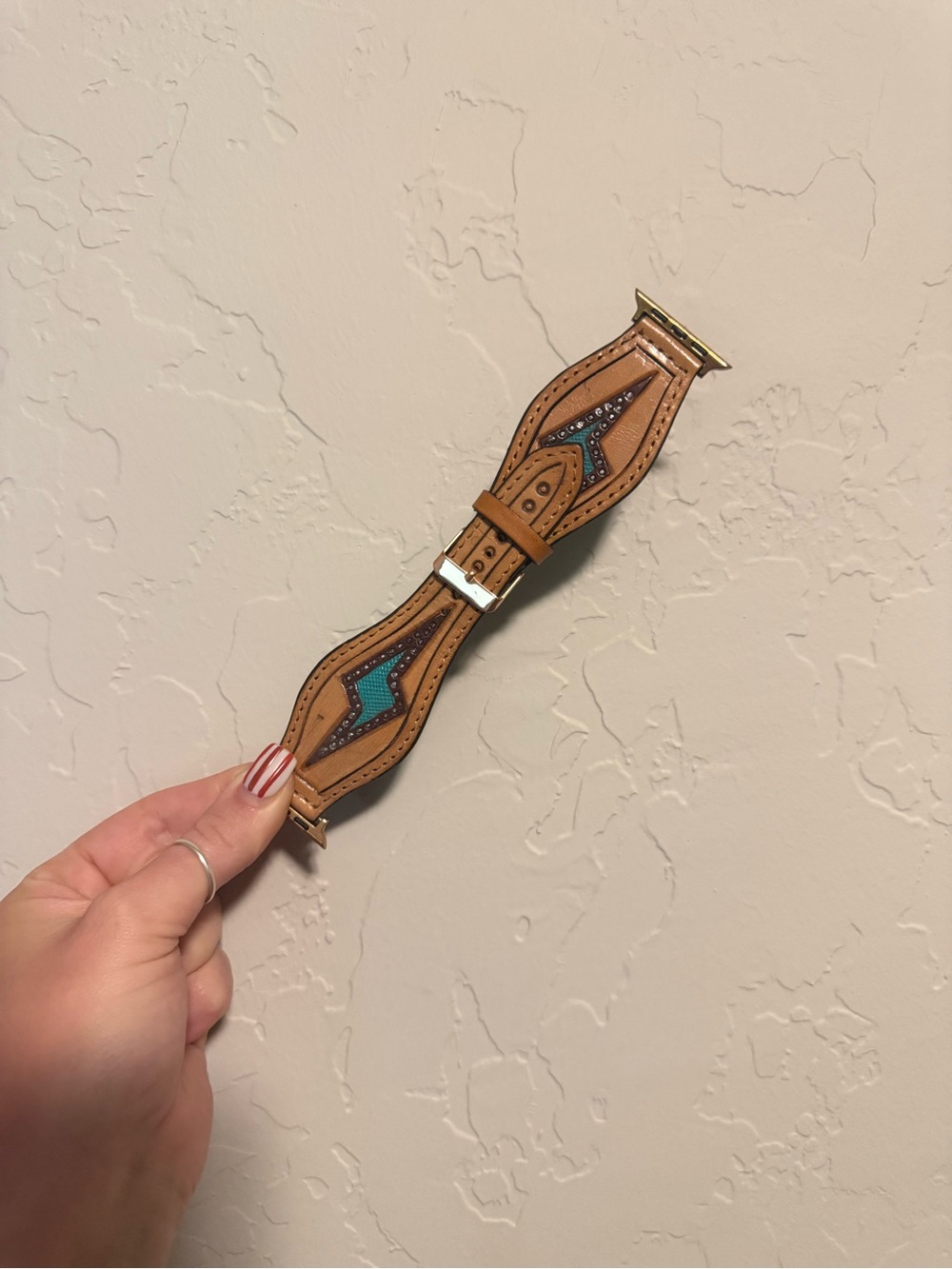 40+ mm Turquoise Inlay Western Leather Apple Watch Band